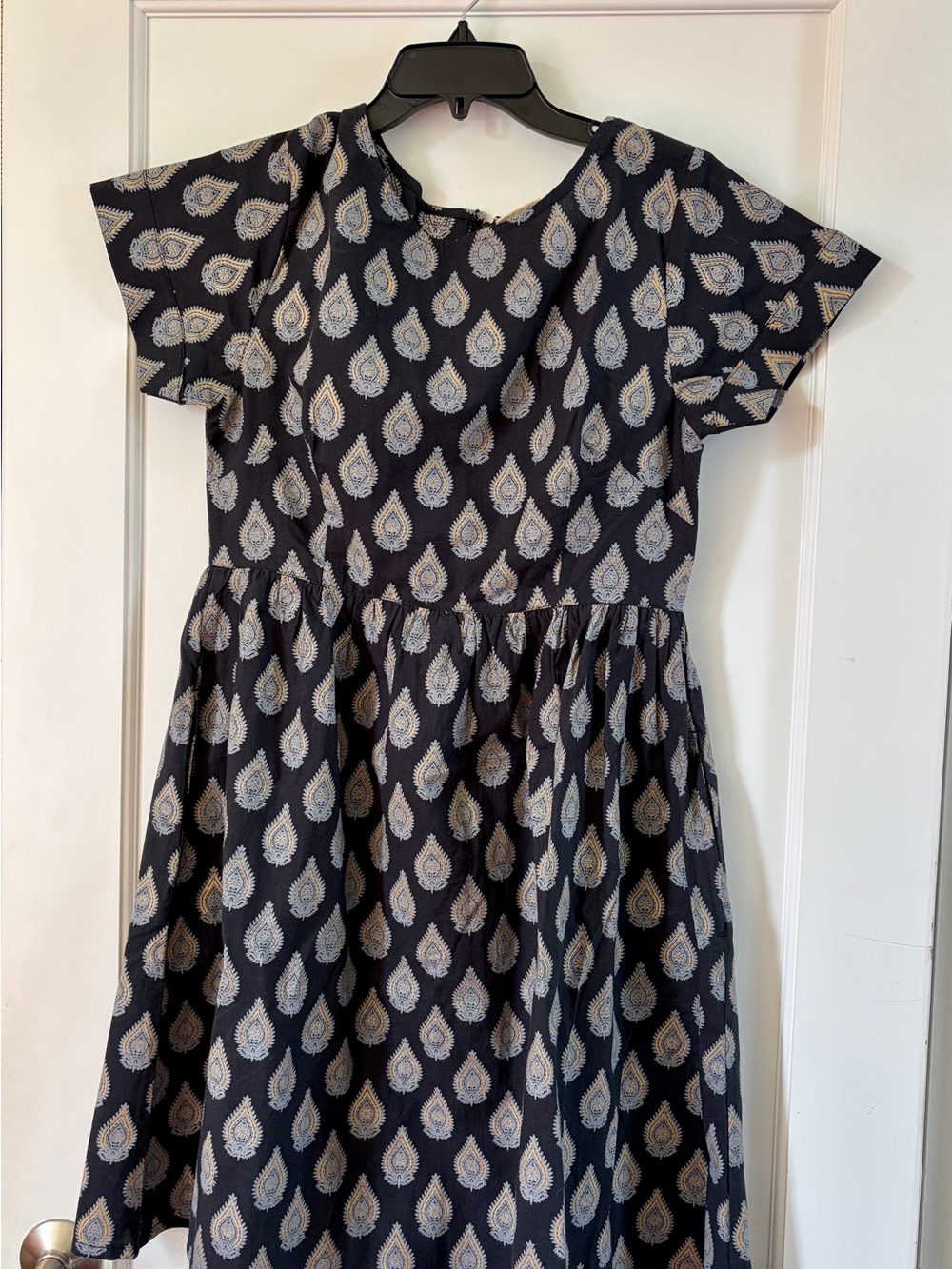 Mata Traders Black Short-Sleeve Mini Dress with Blue and Gold Printed Motifs
